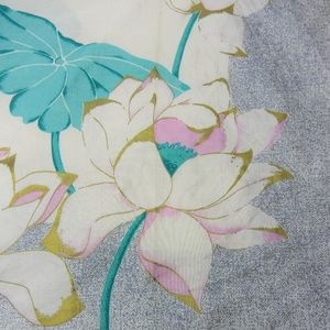 Lotus Flower Print Thai Silk Scarf